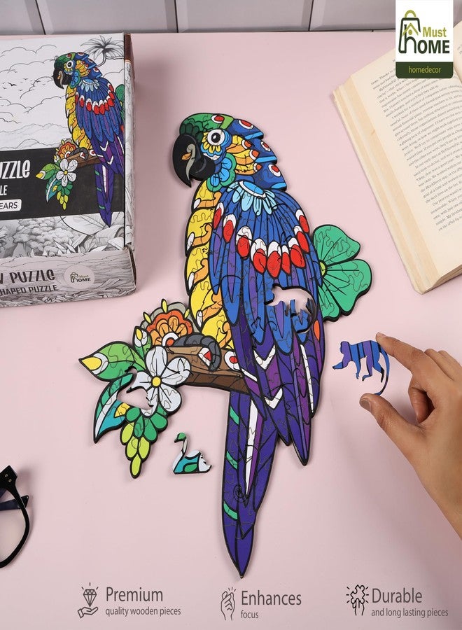 MustHome Puzzle Game for Kids 7 to 10 Years | Wooden Jigsaw Puzzle for Kids & Adults | Wooden Animal-Shaped Owl Puzzle, 150+ Pieces, Mandala Art Design, Ages 6+ | Large A3 Size + (Parrot) - Image 3